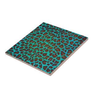 Leopard Brown en Blauwgroen Print Tegeltje