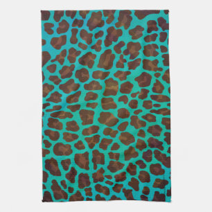 Leopard Brown en Blauwgroen Print Theedoek