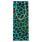 Leopard Brown en Blauwgroen Print Wijn Cadeautas (Achterkant)