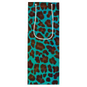 Leopard Brown en Blauwgroen Print Wijn Cadeautas (Voorkant)