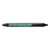 Leopard Brown en Blauwgroen Print Zwarte Inkt Pen (Achterkant)