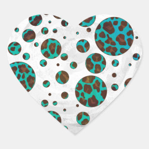 Leopard Brown en Blauwgroen PrintPolka-Stippen Hart Sticker