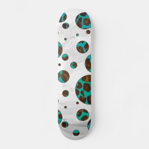 Leopard Brown en Blauwgroen PrintPolka-Stippen Skateboard