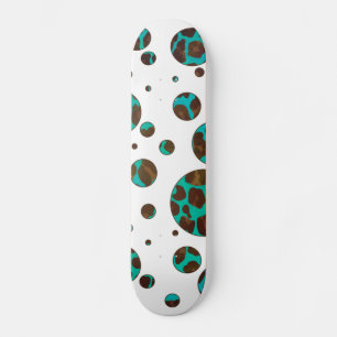 Leopard Brown en Blauwgroen PrintPolka-Stippen Skateboard
