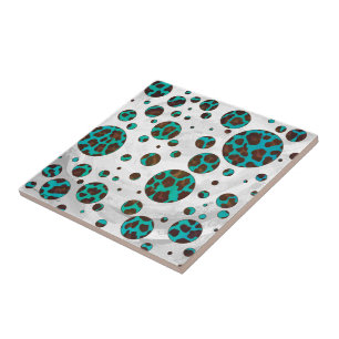 Leopard Brown en Blauwgroen PrintPolka-Stippen Tegeltje