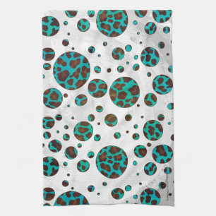 Leopard Brown en Blauwgroen PrintPolka-Stippen Theedoek