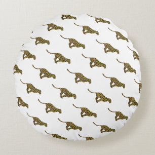 Leopard Brown en Yellow Silhouette Rond Kussen