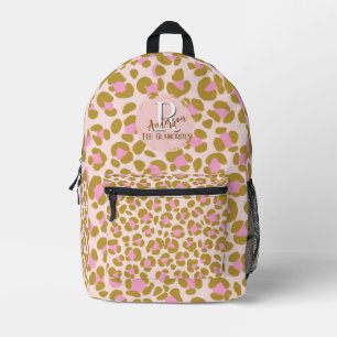 Leopard Brown Roze Beige gepersonaliseerd Bedrukte Rugzak