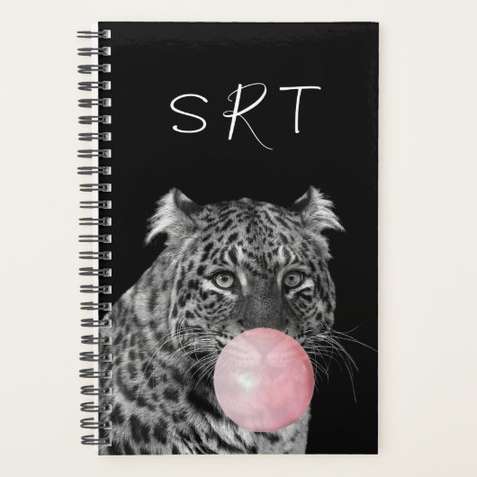 Leopard Bubble Gum Cat Animal Monogram Planner (Voorkant)
