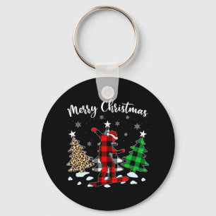 Leopard Buffalo Plaid Snowboarden Speler Kerstmis Sleutelhanger