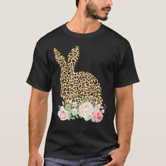 Leopard Bunny Flowers Girls Women Funny Happy East T-shirt