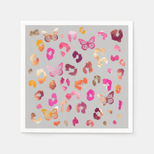 Leopard Butterfly Gray Napkins Servet