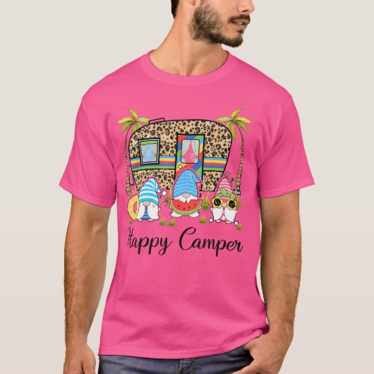 Leopard Camping RV Gnome Camper Happy Summer Campi T-shirt (Voorkant)