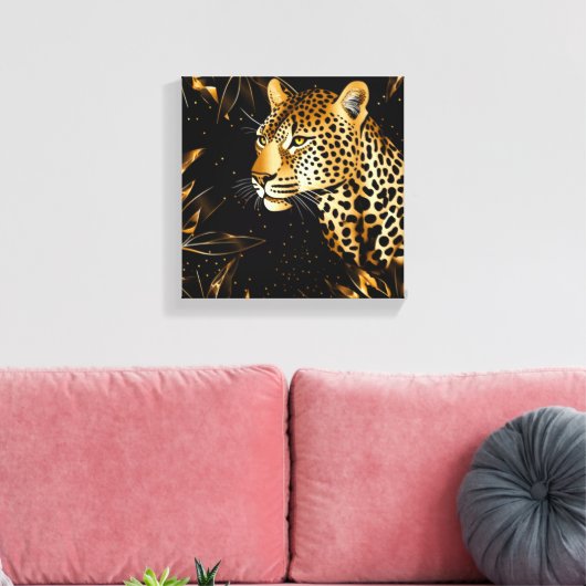 Leopard Cheetah Animal Black Gold Canvas Afdruk (Insitu (Woonkamer))