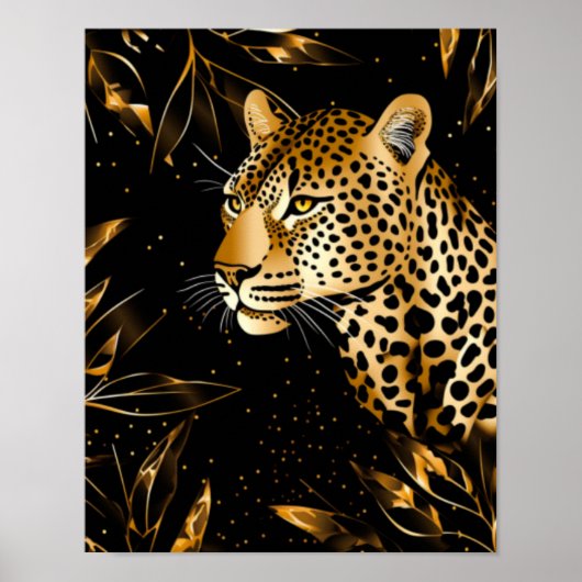 Leopard Cheetah Animal Black Gold Poster (Voorkant)