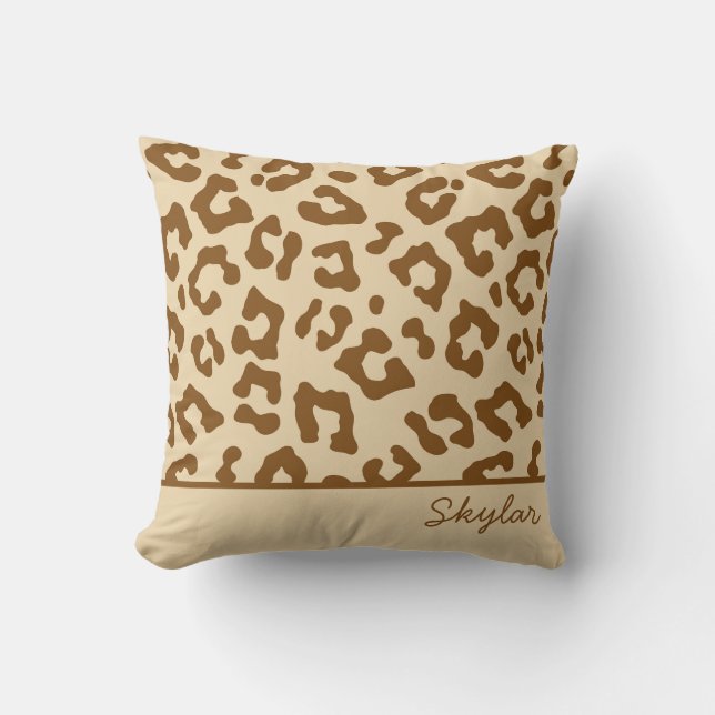Leopard Cheetah Animal Print Aangepaste Cursieve N Kussen (Voorkant)