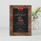 Leopard Cheetah Animal Print Cherry Bridal Shower Kaart (Staand voorkant)