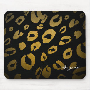 Leopard Cheetah Animal Print Gold Black Muismat