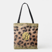 Leopard Cheetah Animal print Gold Glitter Monogram Draagtas (Achterkant)