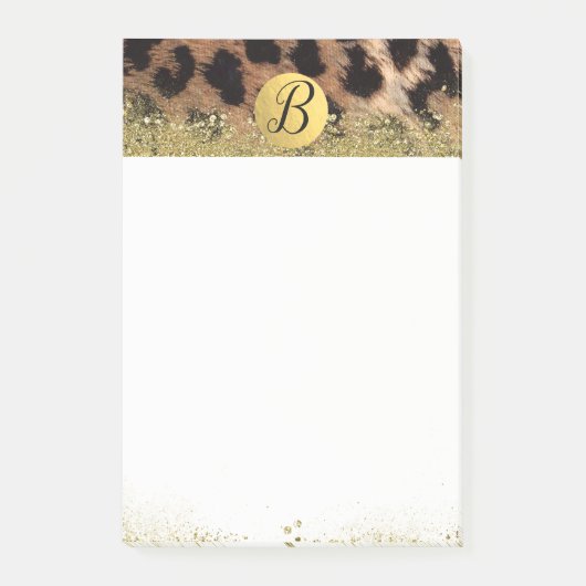 Leopard Cheetah Animal print Gold Glitter Monogram Post-it® Notes (Voorkant)