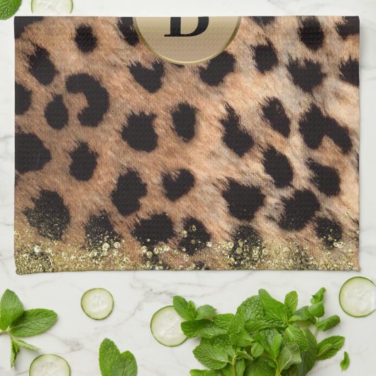 Leopard Cheetah Animal print Gold Glitter Monogram Theedoek (Gevouwen)
