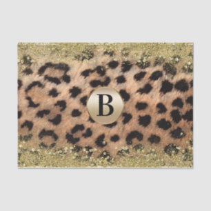 Leopard Cheetah Animal print Gold Glitter Monogram Tissuepapier