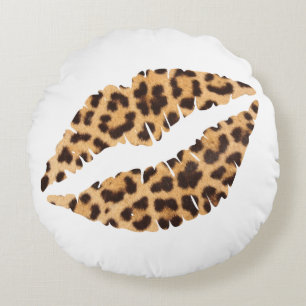 Leopard Cheetah Animal Print Mouth Lips Thuispil Rond Kussen