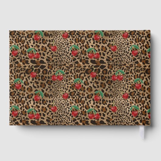 Leopard Cheetah Animal Print Red Cherry Pattern Gastenboek (Achterkant)