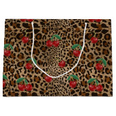 Leopard Cheetah Animal Print Red Cherry Pattern Groot Cadeauzakje (Voorkant)