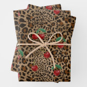 Leopard Cheetah Animal Print Red Cherry Pattern Inpakpapier Vel (In situ)