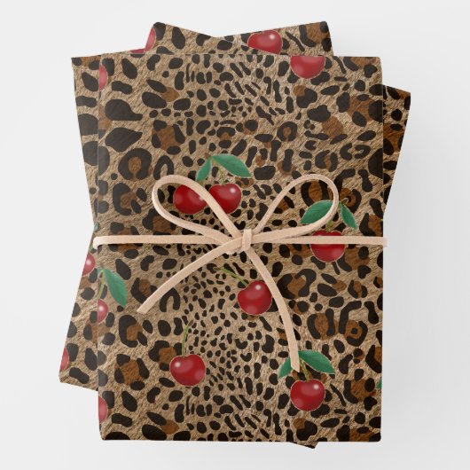 Leopard Cheetah Animal Print Red Cherry Pattern Inpakpapier Vel (In situ)