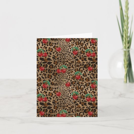 Leopard Cheetah Animal Print Red Cherry Pattern Kaart (Voorkant)