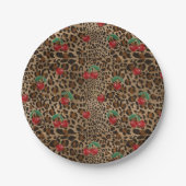 Leopard Cheetah Animal Print Red Cherry Pattern Papieren Bordje (Voorkant)