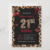 Leopard Cheetah Cherry 21st Birthday Invitation (Devant)