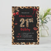 Leopard Cheetah Cherry 21st Birthday Invitation (Debout devant)