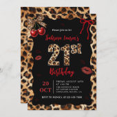 Leopard Cheetah Cherry 21st Birthday Invitation (Devant / Derrière)