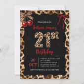 Leopard Cheetah Cherry 21st Birthday Invitation Kaart (Voorkant)