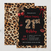 Leopard Cheetah Cherry 21st Birthday Invitation Kaart (Voorkant / Achterkant)