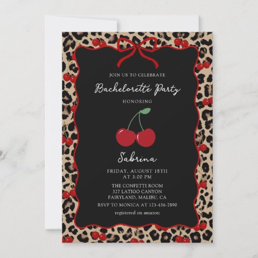 Leopard Cheetah Cherry Bachelorette Invitation (Devant)