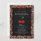 Leopard Cheetah Cherry Bachelorette Invitation Kaart (Voorkant)