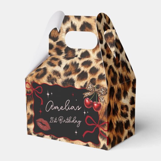 Leopard Cheetah Cherry Birthday Favor Box Bedankdoosjes (Voorkant Zijde)