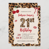 Leopard Cheetah Cherry Birthday Kaart (Voorkant / Achterkant)