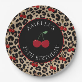 Leopard Cheetah Cherry Birthday Party Paper Plates Papieren Bordje