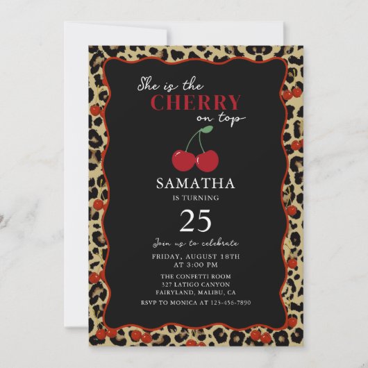 Leopard Cheetah Cherry On Top Birthday Invitation (Devant)