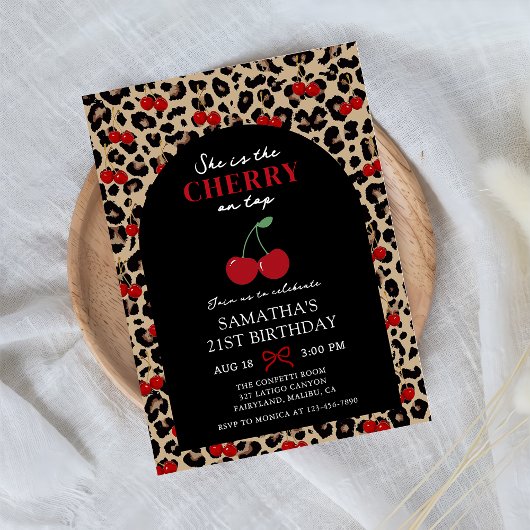 Leopard Cheetah Cherry On Top Birthday Invitation