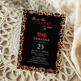Leopard Cheetah Cherry On Top Birthday Invitation Kaart