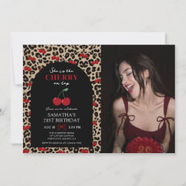 Leopard Cheetah Cherry On Top Birthday Photo Kaart