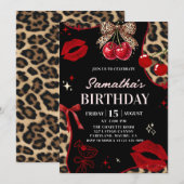 Leopard Cheetah Coquette Cherry Birthday Kaart (Voorkant / Achterkant)