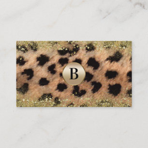 Leopard Cheetah Gold Glitter Monogram Gepersonalis Visitekaartje