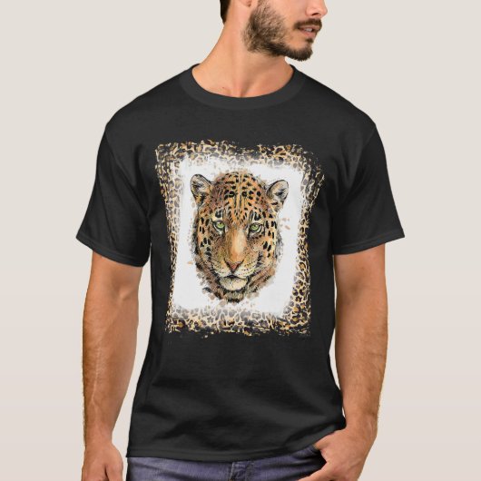 Leopard Cheetah Jaguar Hoofd Waterverf Dier T-shirt (Voorkant)